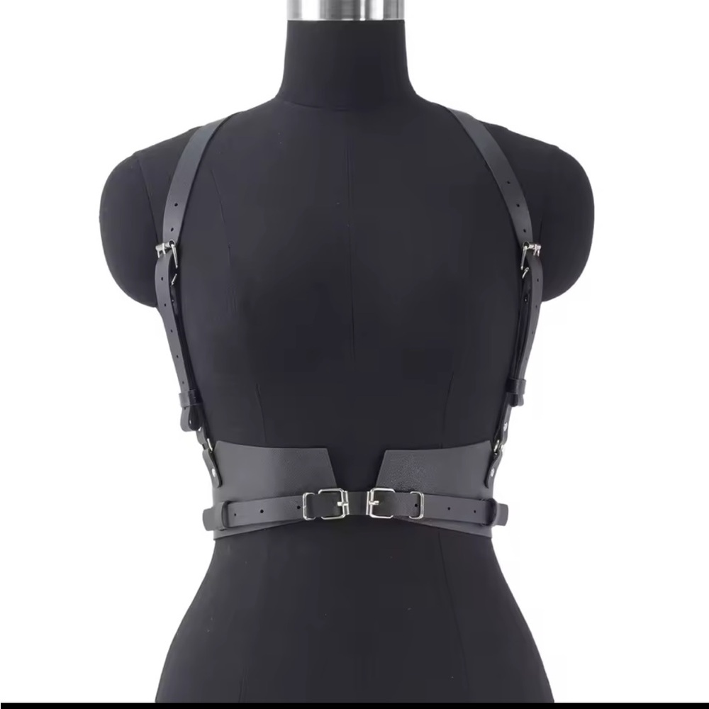 Black Leather Harness Belt New